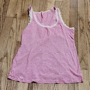 Casual Pink Striped Tank Top with Lace Trim